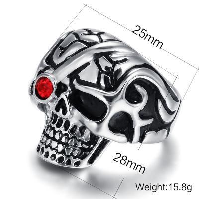 Fashion Cool Men&prime;s Skull Ring with Red Stone Eyes