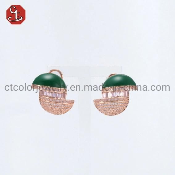 Fashion Jewelry Mini Accessories Triangle Shaped Rose plated Red CZ Earrings for Women