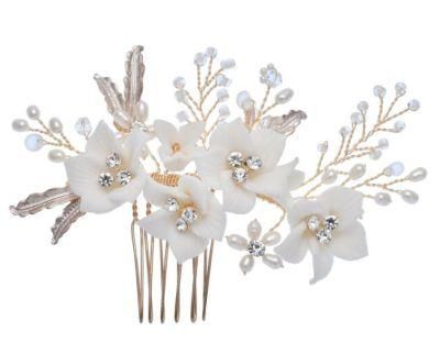 Wedding Bridal Elegant Ceramic Flower Crystal Headband Headpice Hair Stick Hair Comb