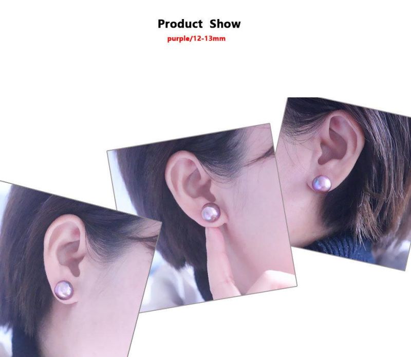 Cheap Half Round Natural Cultured Freshwater Mabe Pearl Stud Earrings Wholesale in Bulk