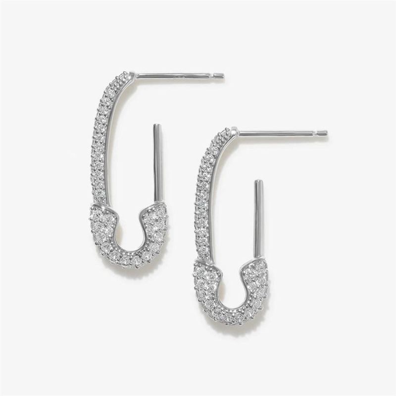 Fashion Jewelry Brass Alloy with Cubic Zircon Stone Safety Pin Design Earrings in High Quality