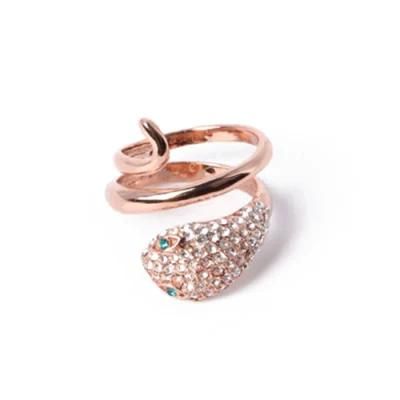 Unique Spiral Fashion Jewelry Rose Gold Ring with Rhinestone