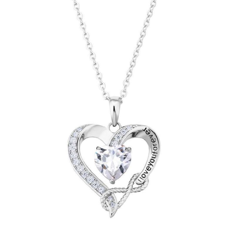 Garnet Birthstone 18K White Rose Gold Plated 925 Sterling Silver Diamond Heart Shape Pendant Heart Necklaces for Women