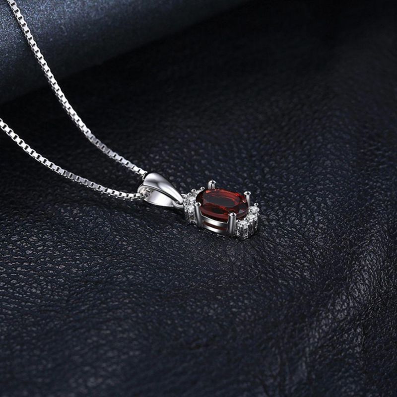 Semi Precious Stone Garnet Pendant 925 Sterling Silver Classic Jewelry for Women