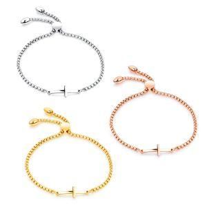 Fashion Design Solid Chain &#160; Cross Adjustable &#160; Stainless Steel Women Bracelet