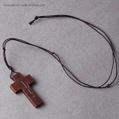 Nice Wooden Cross Rosary Cord Necklace