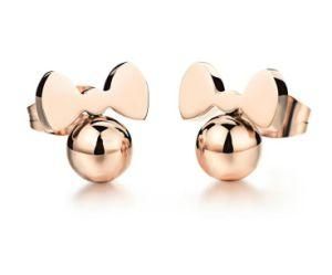 Fashion Rose Gold Bowknot Ball Stud Earrings Stainless Steel Earring Women Brincos Christmas Gift Boucle D&prime;oreille Femme 2018