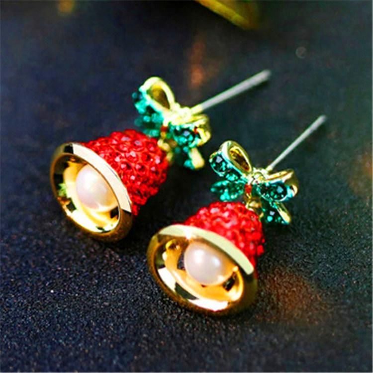 Christmas Gift Bow Wind Bell S925 Silver Needle Stud Earring