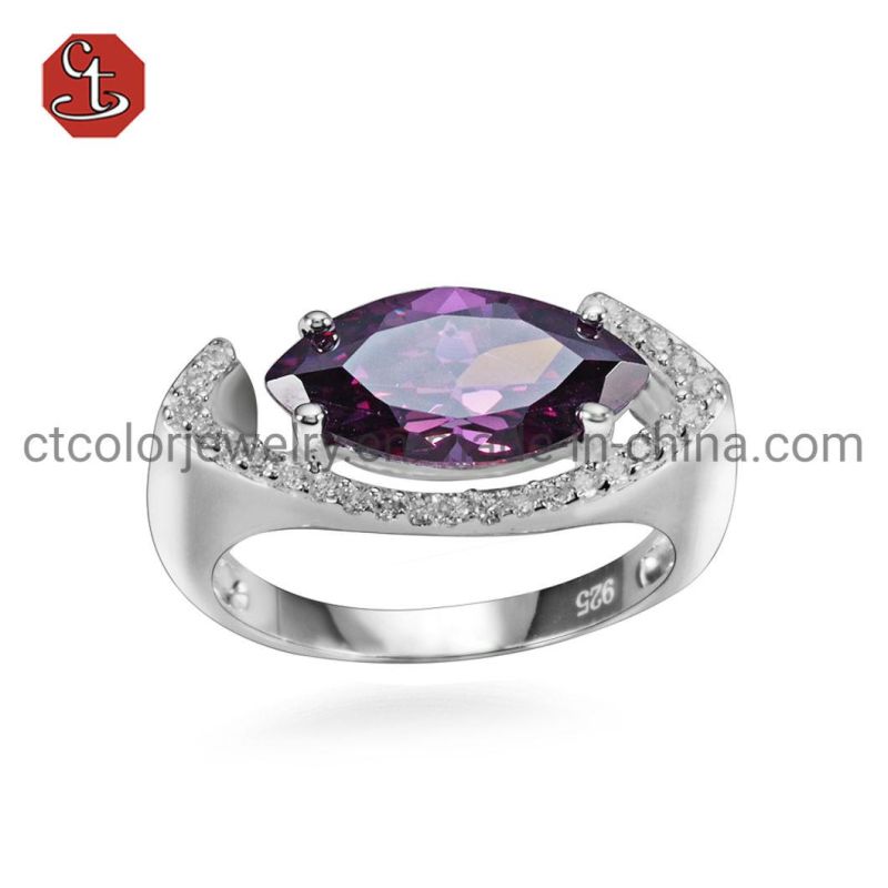 Wedding Rings with Ruby/Black Stone 925 Sterling Silver Inlaid CZ