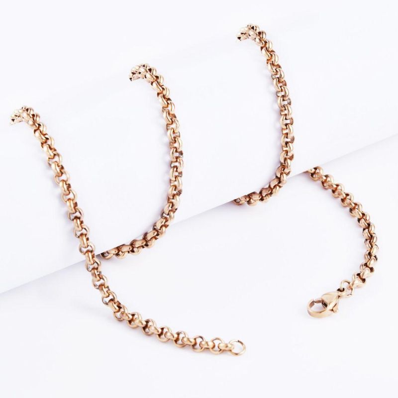 Fashion Layered Lady Jewellery Rolo Belcher Chain Necklace Anklet Bracelet Stainless Steel Gold Plated 24inch