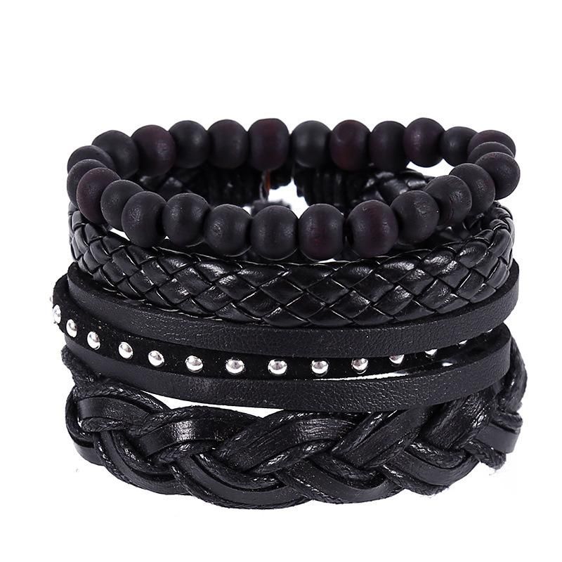 4 Piece Leather Cuff Bracelet for Men and Women Punk Rock Braided Bracelet Via Brown Black Wristband Handmade Jewelry