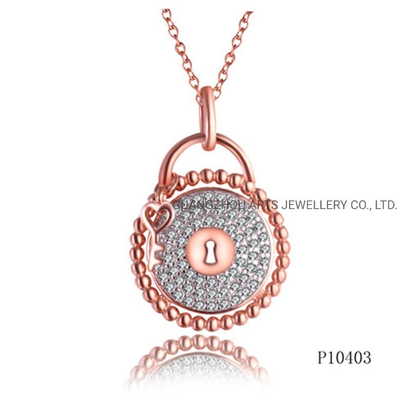 925 Sterling Silver Rose Gold Plating Perle Lock Pendant