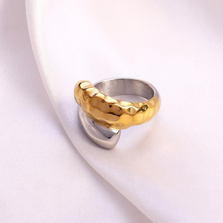 Chinese 16mm Simple Stainless Steel Gold and Silver Double Colour Ring