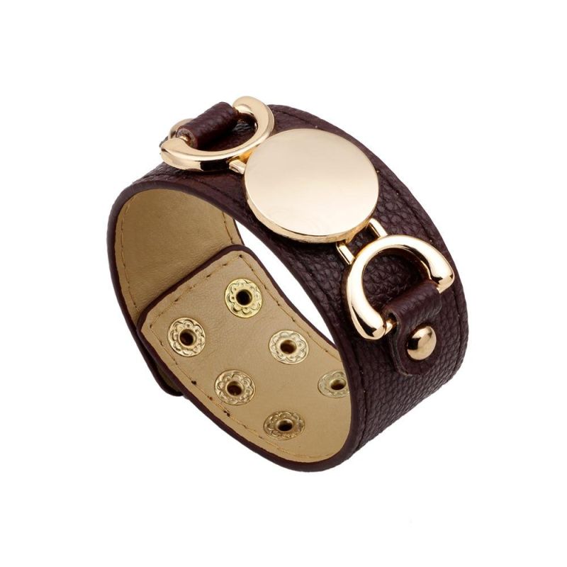 Punk Style Leather Rose Gold Metal Bracelet