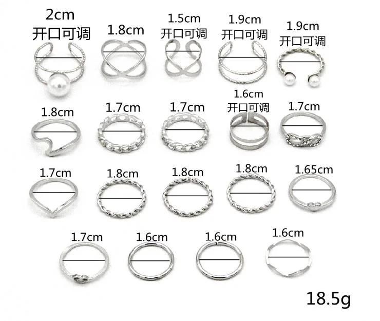 Simple Pearl Love Open Ring 19 PCS/Set Knuckle Ring European and American Metal Jewelry Women′ S Ring Set Dropshipping Wholesale