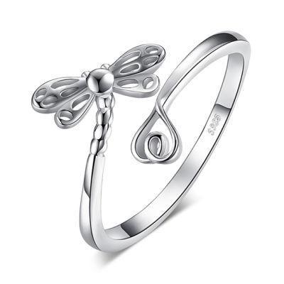 925 Sterling Silver Jewelry Dreamy Dragonfly Long Tail Love Shank Adjustable Open Ring Wholesale