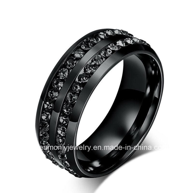 Black Steel Ring with Circle Black Stones
