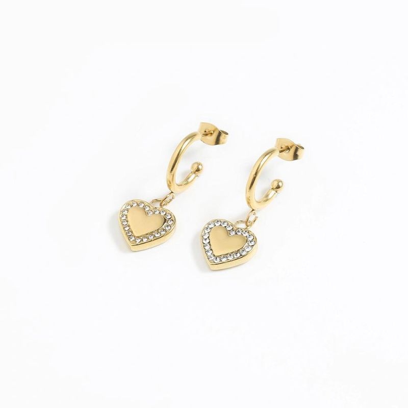 Manufacturer Custom High Quality Fashion jewellery Non Fade Gold Plated Love Heart Earring Fashion Stainless Steel Jewelry