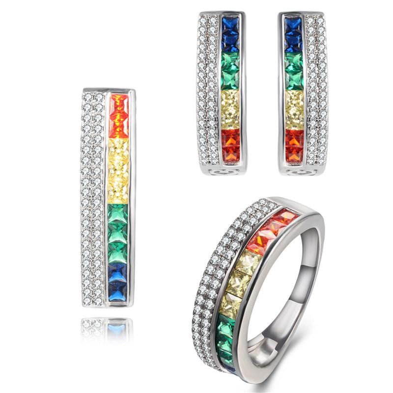 925 Silver Wholesale Earring Pendant and Ring Rainbow Jewelry Sets for Promotion