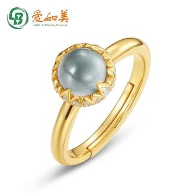 925 Sterling Silver Gold Plated Round Synthetic Green Amethyst Rings for Women Girl