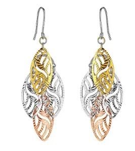 3 Color Gold Plated Sterling Silver Earring Elegant and Unique Design
