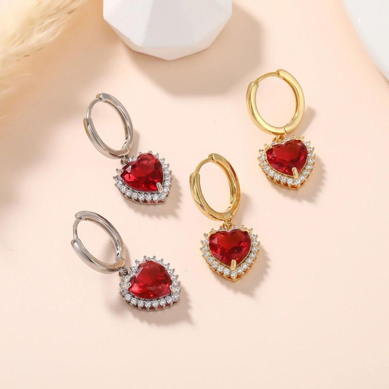 Ins Style Retro Love Light Luxury Color Zircon Heart-Shaped Earrings Female Jewelry