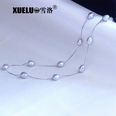 Silver Jewelry Sweet Grey Baroque Natural Cultured Fresh Water Pearl Necklace (XL120060)