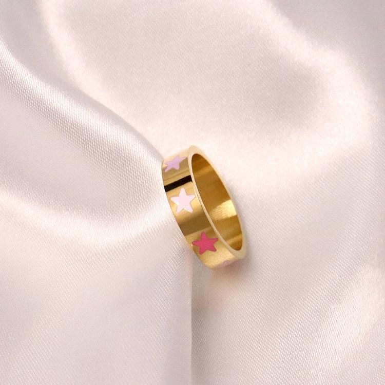 Fashion Stainless Steel Rings 18K Gold PVD Plated Shell Red White Enamel Heart Ring