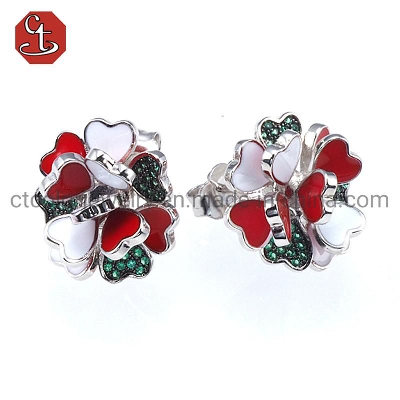 925 Silver Fine CZ  Rose Plated Earrings Fashion Accesories Jewelry