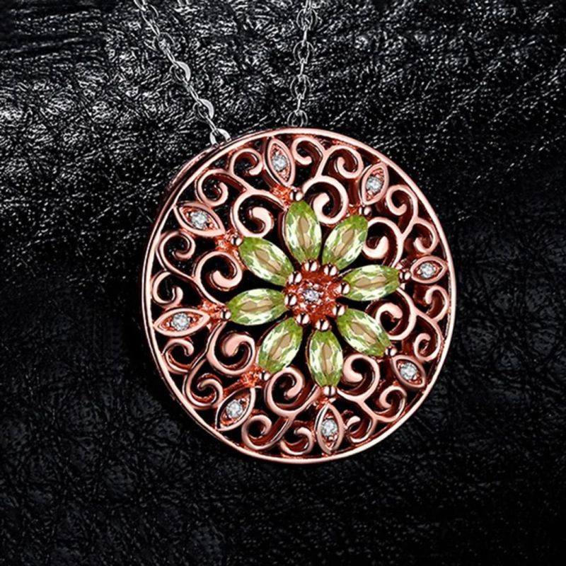 925 Sterling Silver Hollow Pendant Necklace Fashion Jewelry with Created Gemstone Peridot Wholesale