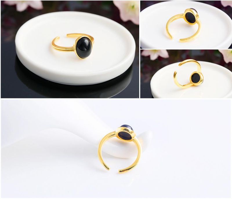 Fashion Stainless Steel Adjustable Women Ring Opal Finger Ring