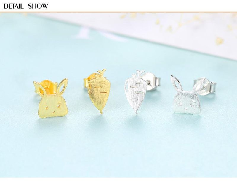 Fashion 925 Silver Rabbit and Carrot Design Custom Ear Studs