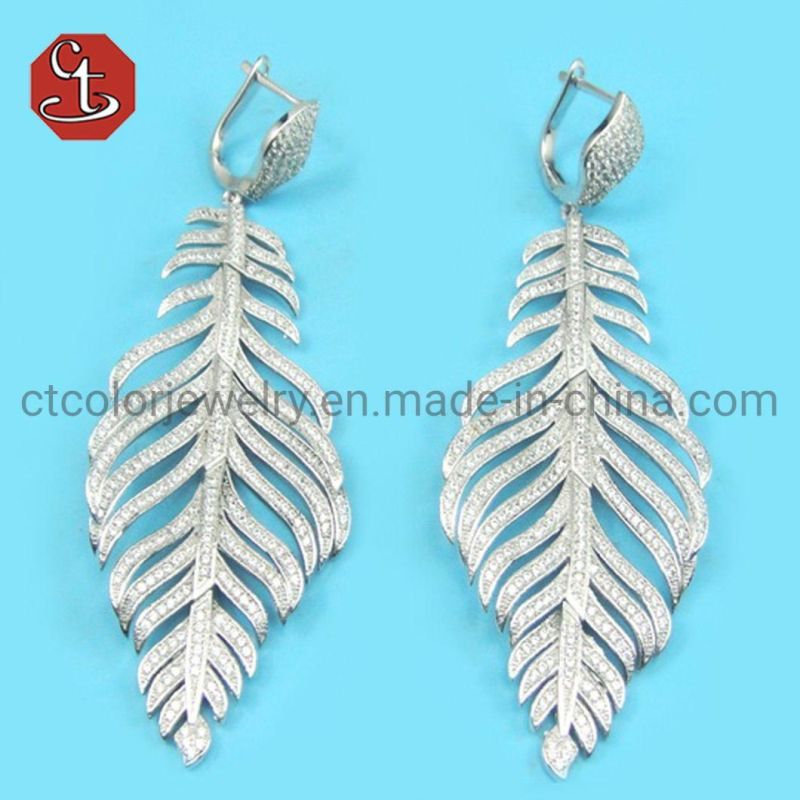 Feather Shape 925 Sterling Earrings 3A+ CZ Earring