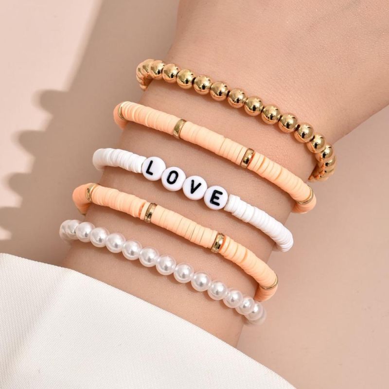 National Style Vintage Colorful Temperament Pearl Love Letter Bracelet Set