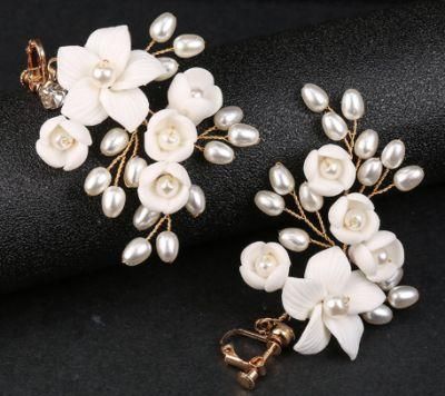 Silver Elegant Crystal Pearl Earring Jewelry, Wedding Bridal Ceramic Pearl Earrings for Brides
