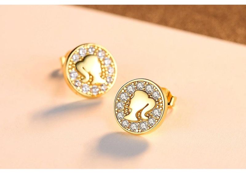 Fashion Jewelry Girl Projection Earring Stud with Cubic Zircon