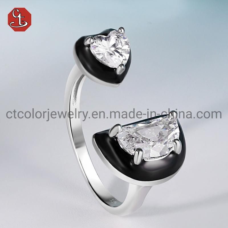 Fashion Costume Imitation Charm 925 Silver Black Enamel CZ Jewelry with Pendant Necklace for Women