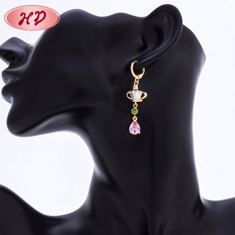 Latest Heart Shaped Design Gold Plated Crystal Long Drop Earrings for Women