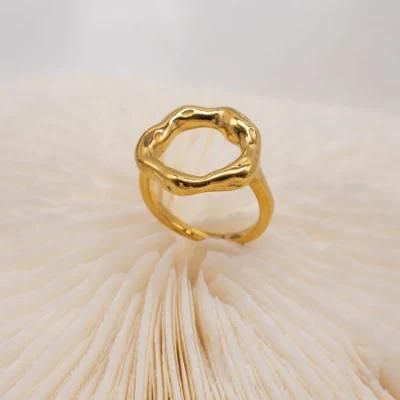 Minimalist Popular Design 18K Gold-Plated Simple Texture Irregular Hammer Pattern Garland Ring Jewelry