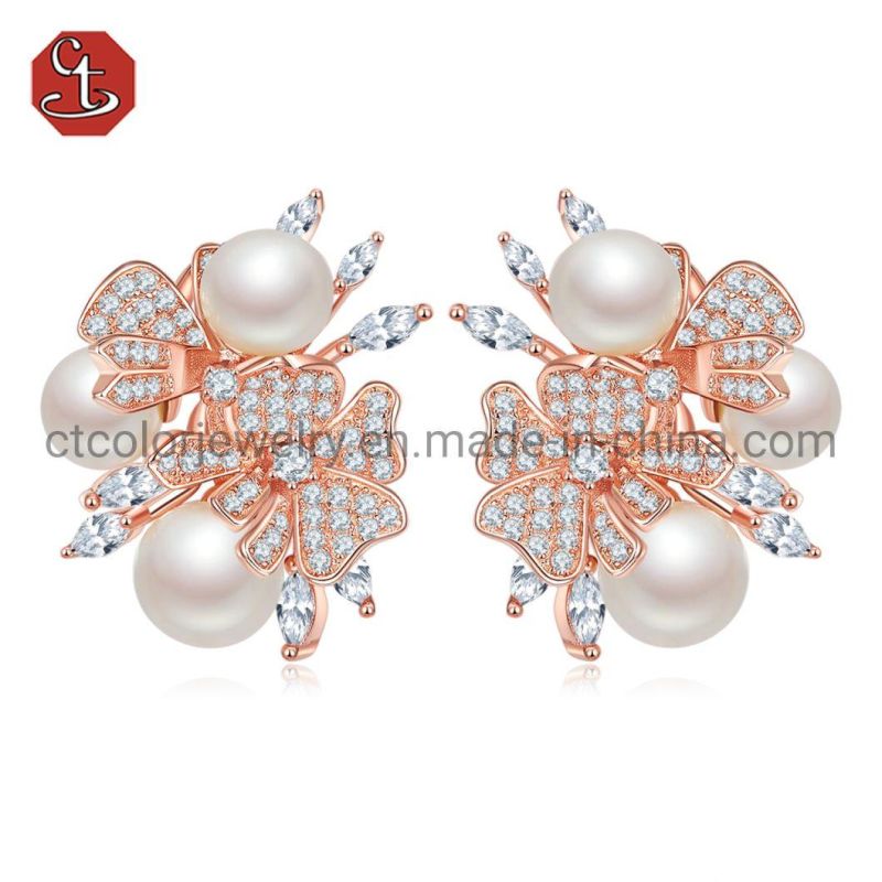 Fashion Jewelry Women Earring Rose Gold Plated Cubic Zirconia Sterling Silver Earring