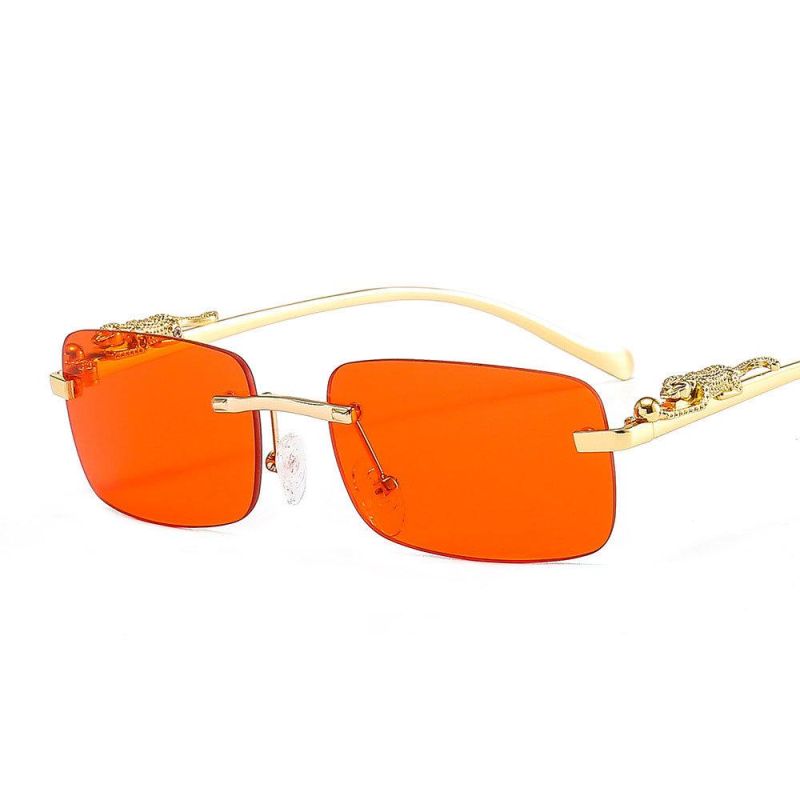 New Shades Cheetah Rimless Metal Frame Square Luxury Sunglasses