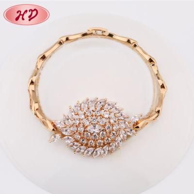 Fashion Jewelry New Design Lady Copper Alloy Gold Hand Zircon Bracelet