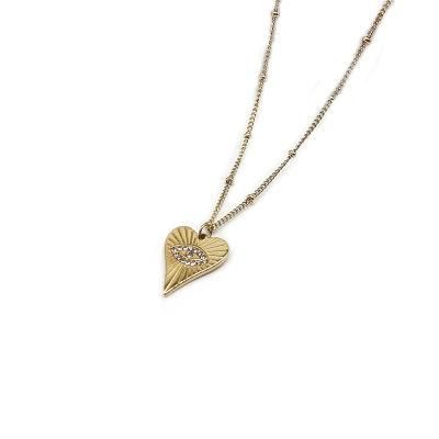 Manufacturer Custom High Quality Fashion jewellery Women 14K 18K Gold Love Heart Necklace Chain Diamond Zircon Jewelry