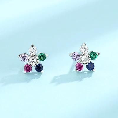 Fashion 925 Silver Earring with Colorful Flower Jewelry
