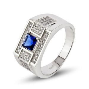 Popular 925 Sterling Silver Jewelry Blue Sapphire Gemstone Men Ring
