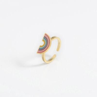 Manufacturer Custom High Quality Fashion Jewelry Ring Waterproof Jewelry Young Women Girl Stainless Steel 18K Gold Plated Rainbow Ring