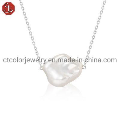 Fashion Jewelry 925 Silver Simple Pendant Chain Necklace with Pearl for Women
