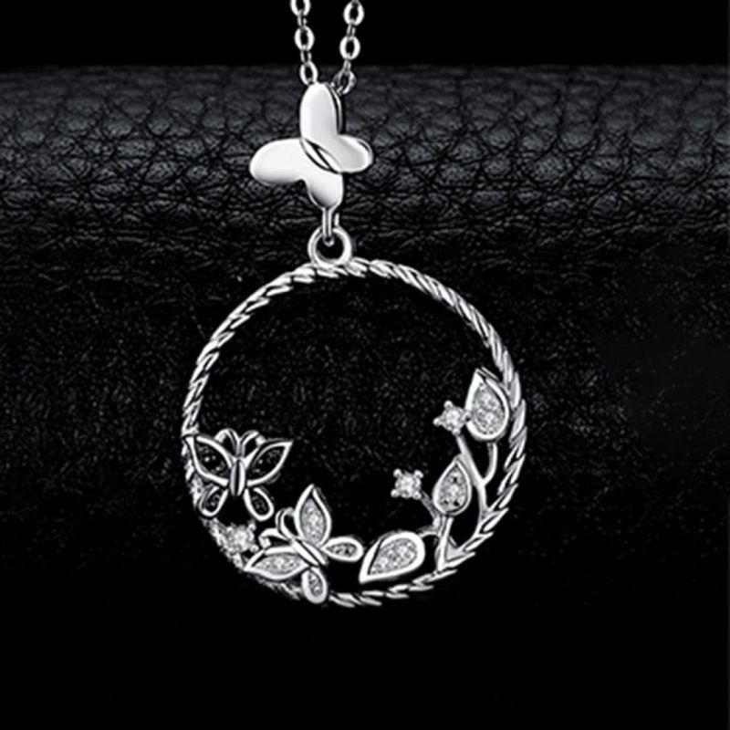 925 Sterling Silver Pendants Necklace Black Butterfly Flower Pendant Fashion Jewelry Wholesale
