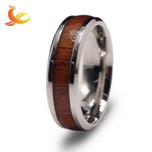 Fashion Stainless Steel Jewelry Men&prime;s Silver Ring Wood Inlay
