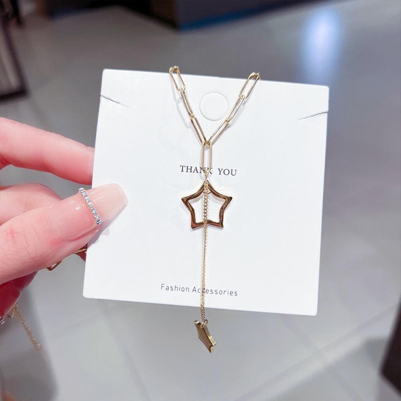 316L Stainless Steel Fashion Fine Jewelry Hollow Double Stars Tassel Charms Thick Chain Choker Necklaces Pendants for Women Gift Dropshipping Wholesale